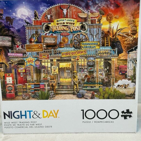 Night & Day Jigsaw Puzzle “Wild West Trading Post” Buffalo 1000 Pc - Picture 1 of 9